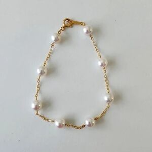 Mikimoto Akoya Cultured Pearl Station Bracelet in 18k Yellow Gold (New)